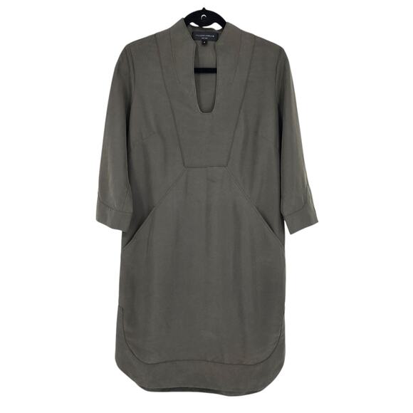 HILTON HOLLIS 3/4 Sleeve Shift Dress Shirttail Knee Length Designer Green Size 4 - Picture 1 of 3